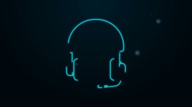 Parlayan neon hattı kulaklık simgesi siyah arkaplanda izole edildi. Kulaklıklar. Müzik, hizmet, iletişim ve operatör konsepti. 4K Video hareketli grafik canlandırması