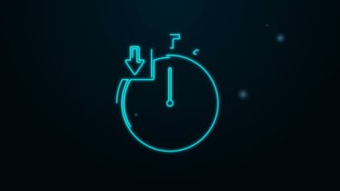 Parlayan neon hattı Stopwatch simgesi siyah arkaplanda izole edildi. Zaman göstergesi. Kronometre. 4K Video hareketli grafik canlandırması