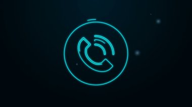 Parlayan neon hattı telefon arama simgesi siyah arkaplanda izole edildi. 4K Video hareketli grafik canlandırması