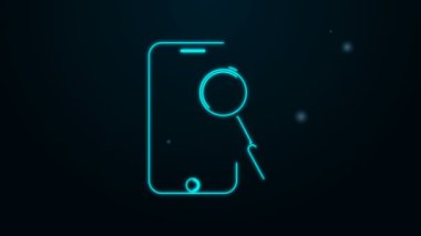 Parlayan neon hattı cep telefonu tanılama simgesi siyah arkaplanda izole edildi. Uygulama, servis, ayar seçenekleri, bakım, onarım, onarım. 4K Video hareketli grafik canlandırması