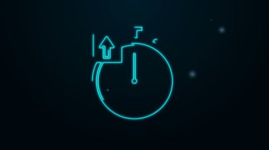 Parlayan neon hattı Stopwatch simgesi siyah arkaplanda izole edildi. Zaman göstergesi. Kronometre işareti. 4K Video hareketli grafik canlandırması