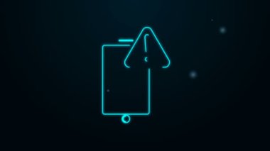Siyah zemin üzerinde ünlem işareti simgesi olan parlak neon hattı cep telefonu. Uyarı mesajı akıllı telefon uyarısı. 4K Video hareketli grafik canlandırması