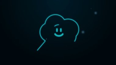 Siyah arkaplanda izole edilmiş gülen yüz simgesiyle parlayan neon hattı konuşma balonu. Gülümseyen ifade. Mutlu gülümseme sohbet sembolleri. 4K Video hareketli grafik canlandırması