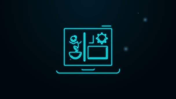 Świecąca neonowa linia Technologia inteligentnego rolnictwa - ikona systemu automatyki rolniczej izolowana na czarnym tle. 4K Animacja graficzna ruchu wideo — Wideo stockowe