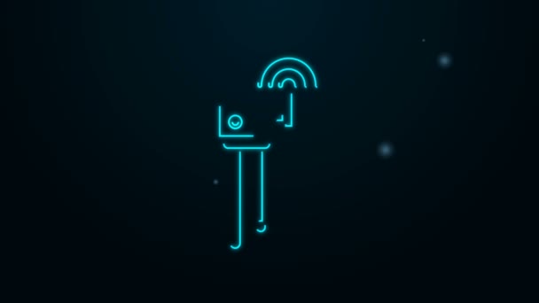 Línea de neón brillante Router y señal wi-fi icono de símbolo aislado sobre fondo negro. Router de módem Ethernet inalámbrico. Internet de tecnología informática. Animación gráfica de vídeo 4K — Vídeo de stock