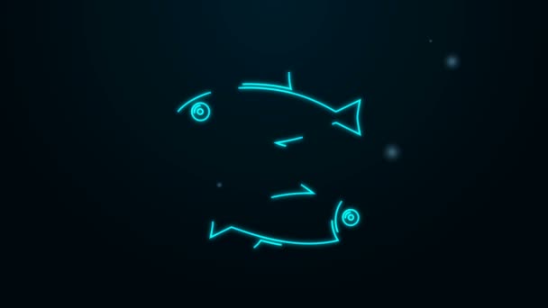Línea de neón brillante Icono de pescado aislado sobre fondo negro. Animación gráfica de vídeo 4K — Vídeo de stock