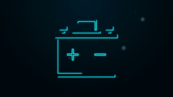 Žhnoucí neonová čára Baterie ikona izolované na černém pozadí. Akumulátorová akumulátorová baterie a akumulátorová baterie. Grafická animace pohybu videa 4K — Stock video