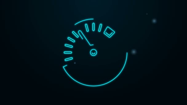 Gloeiende neon lijn Speedometer pictogram geïsoleerd op zwarte achtergrond. 4K Video motion grafische animatie — Stockvideo