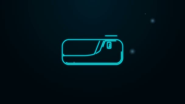 Leuchtende Neon-Linie Autotürgriff-Symbol isoliert auf schwarzem Hintergrund. 4K Video Motion Grafik Animation — Stockvideo
