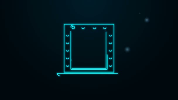 Glowing neon line Makeup mirror with lights icon isolated on black background. 4K Video motion graphic animation — Stock Video