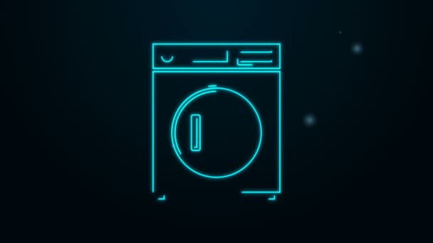 Zářící neonová čára Podložka ikona izolovaná na černém pozadí. Ikona pračky. Pračky na prádlo. Symbol domácího spotřebiče. Grafická animace pohybu videa 4K — Stock video