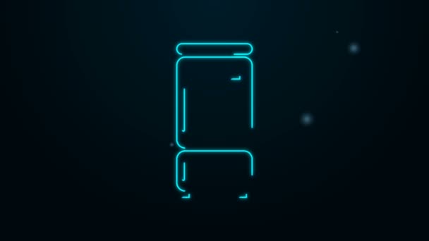发光的霓虹灯线冷冻机图标隔离在黑色背景.冰箱冰箱冰箱。家庭技术和家用电器。4K视频运动图形动画 — 图库视频影像