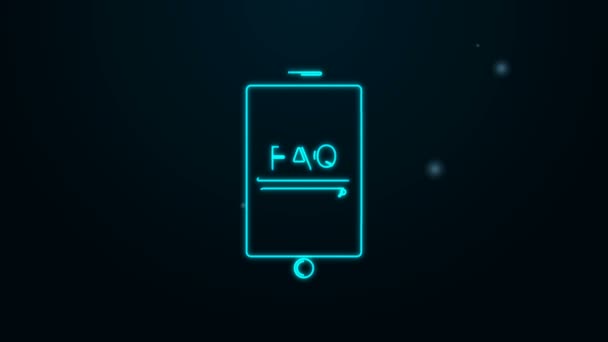 Glödande neon line Mobiltelefon med text FAQ-ikon isolerad på svart bakgrund. Vanliga frågor. 4K Video motion grafisk animation — Stockvideo