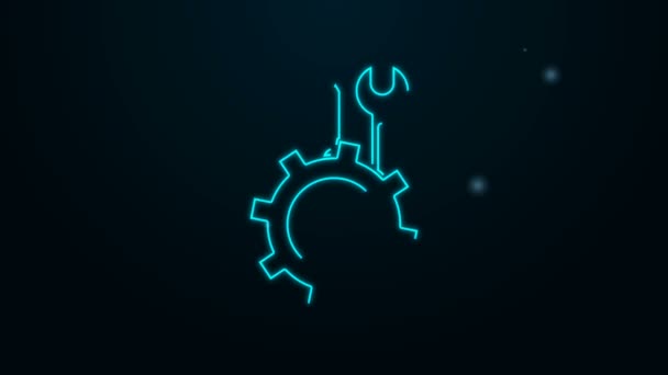 Glowing neon line Wrench and screwdriver in gear icon isolated on black background. Adjusting, service, setting, maintenance, repair, fixing. 4K Video motion graphic animation — Stock Video