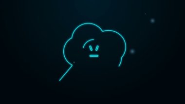 Siyah arka planda izole edilmiş kızgın gülümseme ikonu ile parlayan neon hattı konuşma balonu. Duygusal yüz ifadesi. 4K Video hareketli grafik canlandırması