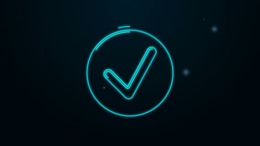 Siyah arkaplanda parlayan neon çizgi işaretli daire simgesi izole edildi. Seçim düğmesi işareti. İşaretleme sembolü. 4K Video hareketli grafik canlandırması