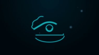 Siyah arka planda izole edilmiş papağan ikonlu parlak neon çizgili polis şapkası. Polis şapkası işareti. 4K Video hareketli grafik canlandırması