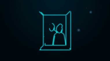 Siyah arkaplanda izole edilmiş masa simgesindeki parlak neon çizgisi resim çerçevesi. Sevgililer Günü sembolü. 4K Video hareketli grafik canlandırması