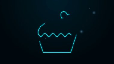 Siyah arka planda kalp ikonu olan parlak neon çizgili düğün pastası. Sevgililer Günü sembolü. 4K Video hareketli grafik canlandırması