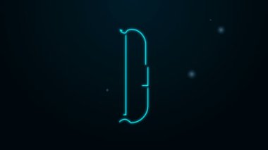 Parlayan neon hattı Ortaçağ yay simgesi siyah arka planda izole edildi. Ortaçağ silahı. 4K Video hareketli grafik canlandırması