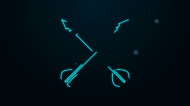 Parlayan neon hattı Ortaçağ çapraz ok simgesi siyah arkaplanda izole. Ortaçağ silahı. 4K Video hareketli grafik canlandırması