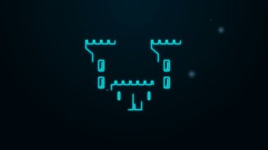 Parlayan neon hattı Castle simgesi siyah arkaplanda izole edildi. Kale işareti. 4K Video hareketli grafik canlandırması