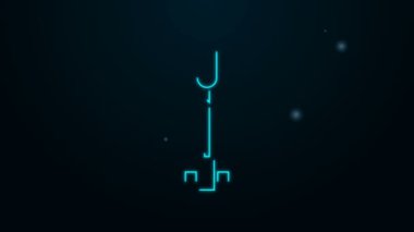 Parlayan neon hattı alev ikonu siyah arkaplanda izole edildi. Sembol ateşi sıcak, alev gücü, alev ve ısı. 4K Video hareketli grafik canlandırması