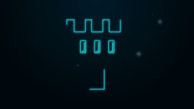 Parlayan neon hattı Castle kulesi simgesi siyah arkaplanda izole edildi. Kale işareti. 4K Video hareketli grafik canlandırması