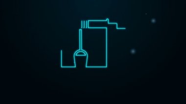 Siyah arka planda izole edilmiş bir kova ve içme suyu ikonu ile parlayan neon hattı. 4K Video hareketli grafik canlandırması