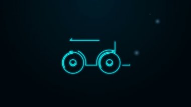 Siyah arka planda saman ikonu olan parlayan neon şeritli dört teker arabası. 4K Video hareketli grafik canlandırması