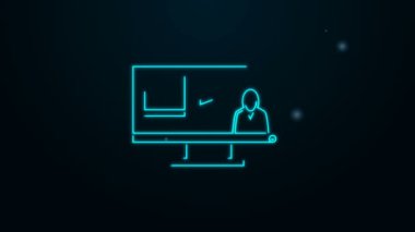 Parlayan neon hattı siyah arkaplanda izole edilmiş plastik kirliliği durdurun. Ekolojik poster. 4K Video hareketli grafik canlandırması