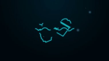 Parlayan neon hattı. Siyah arka planda izole edilmiş okyanus ikonu kirliliği sorunu. Çöpler, plastikler, denizdeki poşetler. 4K Video hareketli grafik canlandırması
