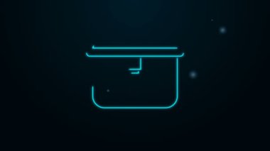 Parlayan neon hattı beslenme çantası simgesi siyah arkaplanda izole edildi. 4K Video hareketli grafik canlandırması