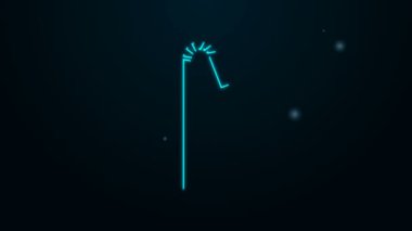 Parlayan neon hattı siyah arkaplanda izole edilmiş plastik saman simgesi içiyor. 4K Video hareketli grafik canlandırması
