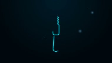 Parlayan neon hattı, siyah arka planda izole edilmiş plastik bıçak ikonu. 4K Video hareketli grafik canlandırması