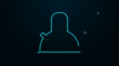 Siyah arka planda izole edilmiş kabza simgesi olan parlak neon çizgisi Kettle. Çaydanlık ikonu. 4K Video hareketli grafik canlandırması