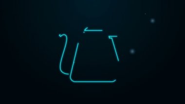 Siyah arka planda izole edilmiş kabza simgesi olan parlak neon çizgisi Kettle. Çaydanlık ikonu. 4K Video hareketli grafik canlandırması