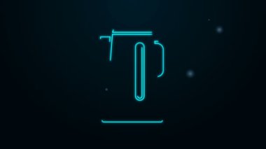 Siyah arka planda izole edilmiş kabza simgesi olan parlak neon çizgisi Kettle. Çaydanlık ikonu. 4K Video hareketli grafik canlandırması