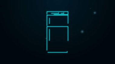 Parlayan neon hattı buzdolabı simgesi siyah arkaplanda izole edildi. Buzdolabı buzdolabı. Ev aletleri ve aletler. 4K Video hareketli grafik canlandırması