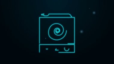 Parlayan neon hattı elektrik sobası simgesi siyah arkaplanda izole edildi. Mutfak tabelaları. Dört daire ocağı olan bir hob. 4K Video hareketli grafik canlandırması