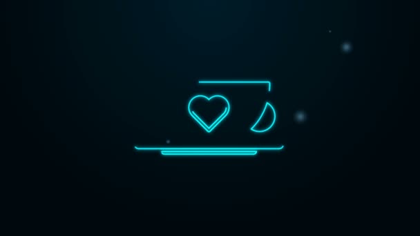 Świecące neon linii filiżanka kawy i ikona serca izolowane na czarnym tle. Kawa dla zakochanych w Walentynki. 4K Animacja graficzna ruchu wideo — Wideo stockowe