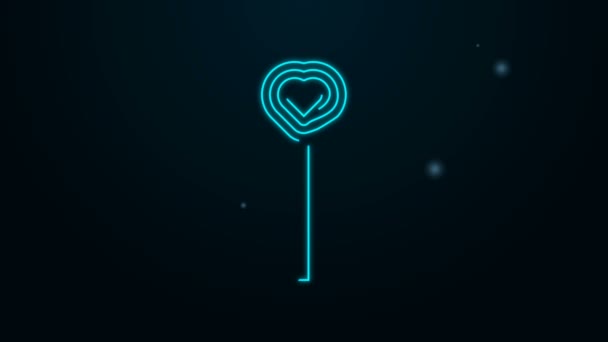 Gloeiende neon lijn Lollipop pictogram geïsoleerd op zwarte achtergrond. Snoepjesteken. Eten, heerlijk symbool. Valentijnsdag. Liefdessymbool. 4K Video motion grafische animatie — Stockvideo