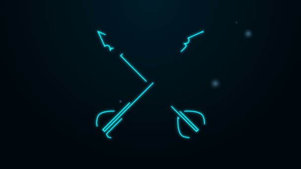 Glowing neon line Medieval crossed arrows icon isolated on black background. Medieval weapon. 4K Video motion graphic animation — Stock Video