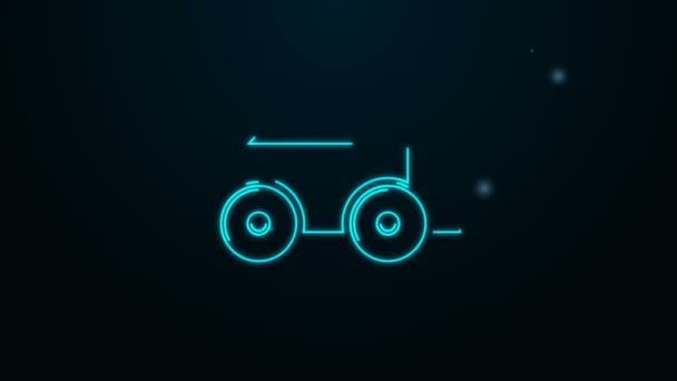 Glödande neon linje Trä fyra hjul vagn med hö ikon isolerad på svart bakgrund. 4K Video motion grafisk animation — Stockvideo