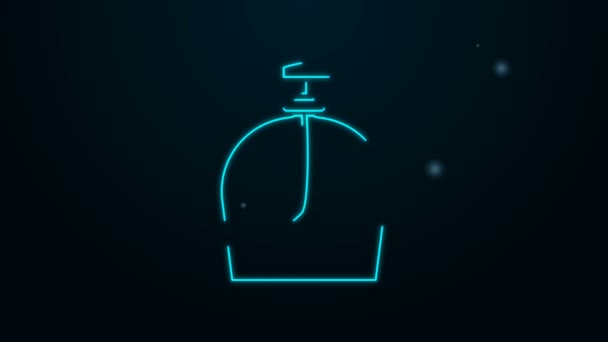 Línea de neón brillante Botella de jabón líquido antibacteriano con icono del dispensador aislado sobre fondo negro. Desinfección, higiene, cuidado de la piel. Animación gráfica de vídeo 4K — Vídeos de Stock