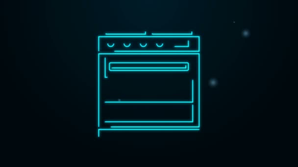 Icono brillante de la línea de neón Horno aislado sobre fondo negro. letrero horno de gas estufa. Animación gráfica de vídeo 4K — Vídeos de Stock