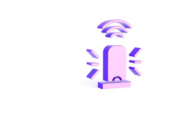 Mor Akıllı teşhirci siren sistemi simgesi beyaz arkaplanda izole edildi. Acil durum sireni. İnternet kavramının kablosuz bağlantısı. Minimalizm kavramı. 3d illüstrasyon 3B canlandırma.