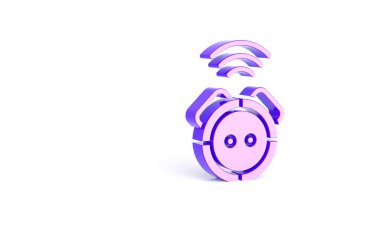 Mor Robot elektrikli süpürge ikonu beyaz arka planda izole edildi. Otomatik süpürme için ev aletleri, ev temizliği için dijital cihazlar. Minimalizm kavramı. 3d illüstrasyon 3B canlandırma.