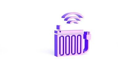Mor akıllı ısıtma radyatör ikonu beyaz arkaplanda izole edildi. İnternet kavramının kablosuz bağlantısı. Minimalizm kavramı. 3d illüstrasyon 3B canlandırma.