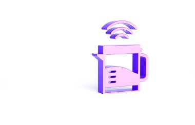 Mor Akıllı elektrikli su ısıtıcısı sistemi simgesi beyaz arkaplanda izole edildi. Çaydanlık ikonu. İnternet kavramının kablosuz bağlantısı. Minimalizm kavramı. 3d illüstrasyon 3B canlandırma.